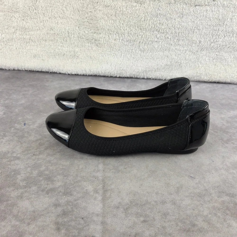 Alfani Step N Flex Black Textured Cap Toe Ballet Flats Shoes Womens 8.5